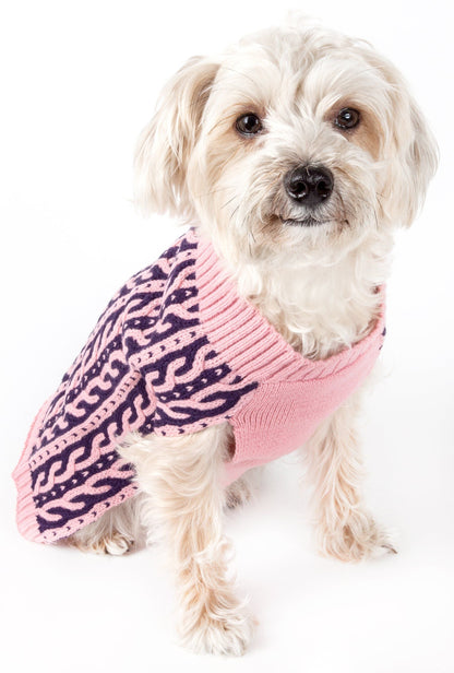 Pet Life ® 'Harmonious' Dual Color Weaved Heavy Cable Knitted Fashion Designer Dog Sweater