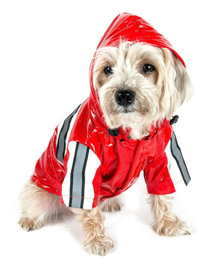 Pet Life ® 'Reflecta-Glow' Reflective Waterproof Adjustable Dog Raincoat Jacket w/ Removable Hood