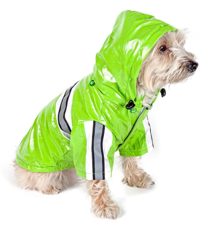 Pet Life ® 'Reflecta-Glow' Reflective Waterproof Adjustable Dog Raincoat Jacket w/ Removable Hood