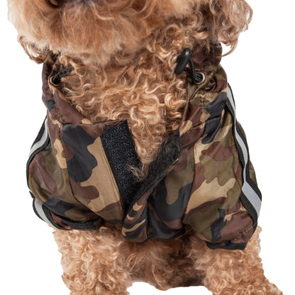 Pet Life ® 'Reflecta-Sport' Multi-Adjustable Reflective Weather-Proof Dog Raincoat w/ Removable Hood
