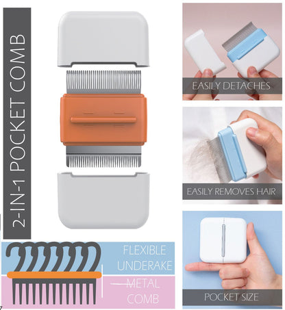 Pet Life ® 'Zipocket' 2-in-1 Underake and Stainless Steel Travel Grooming Pet Comb