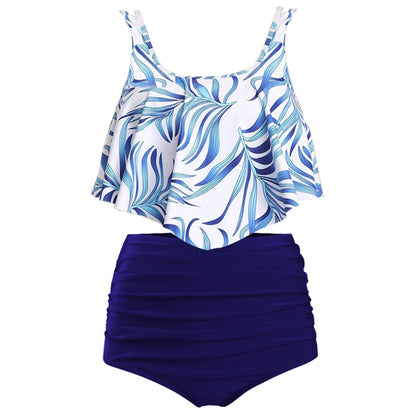 Women High Waist Bikini Plus Size Swimwear Summer Swimsuit Beach Bathing Suit Ruffle Bikini  Floral Printed Ruffle High Waist Bikini Set Women's Tummy Control Bathing Suit Swimsuit Flounce Peplum