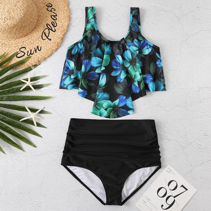 Women High Waist Bikini Plus Size Swimwear Summer Swimsuit Beach Bathing Suit Ruffle Bikini  Floral Printed Ruffle High Waist Bikini Set Women's Tummy Control Bathing Suit Swimsuit Flounce Peplum
