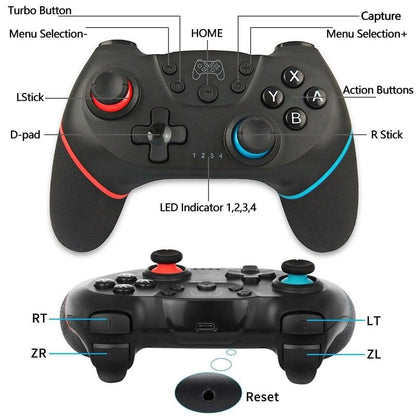 Pure Black Wireless Bluetooth Joystick Gamepad Controller Compatible With PC Laptop Monitor Smart TV