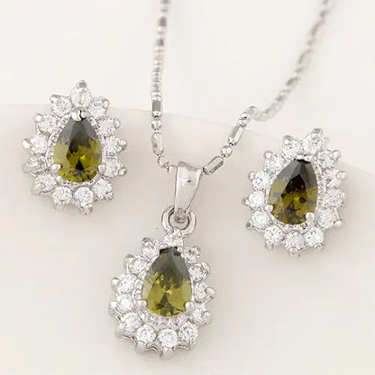 Korean Crystal Zirconia Earrings and Necklace Set