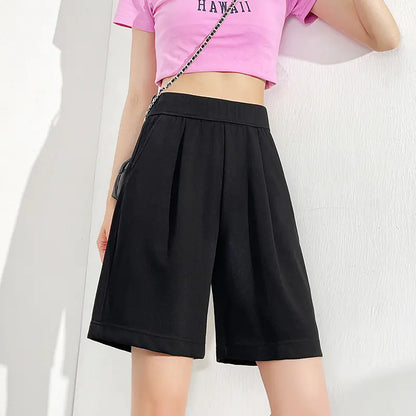 Plus Size Women's High Waist Wide Leg Sports Shorts