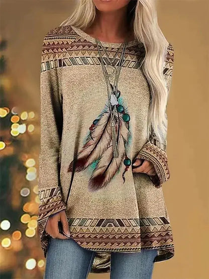 Women's Animal Print Loose-Fit T-Shirt with Round Neck