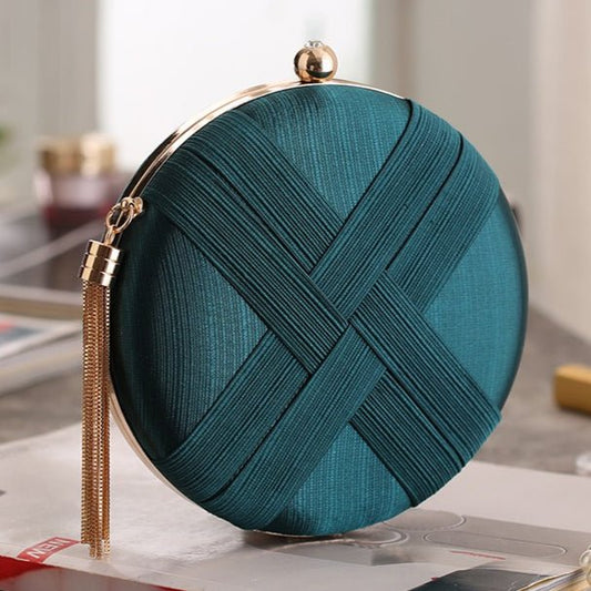 Round Evening Clutch Handbag with Braided Accent (MAC287)