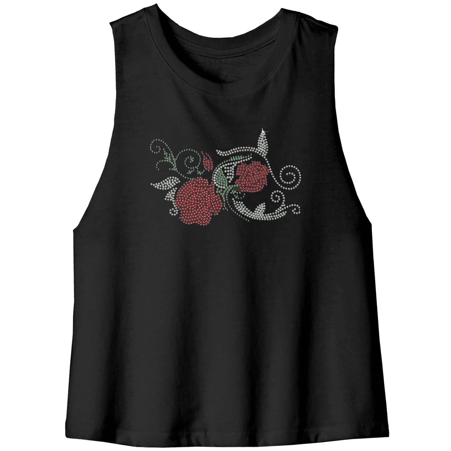 Rhinestone Red Rose Tee Shirt Crew Neck, V Neck, Tank Top
