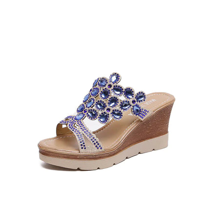 Rhinestone Platform Sandals and Slippers with Heels