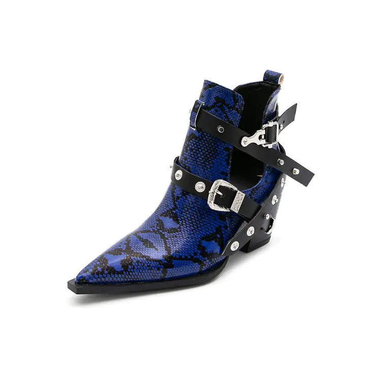 Women’s Short Pointed Toe Western Ankle Boots, 5CM Heels