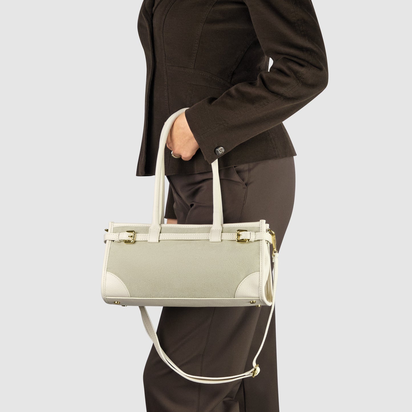 Calf & Suede Leather Top-Handle Bag