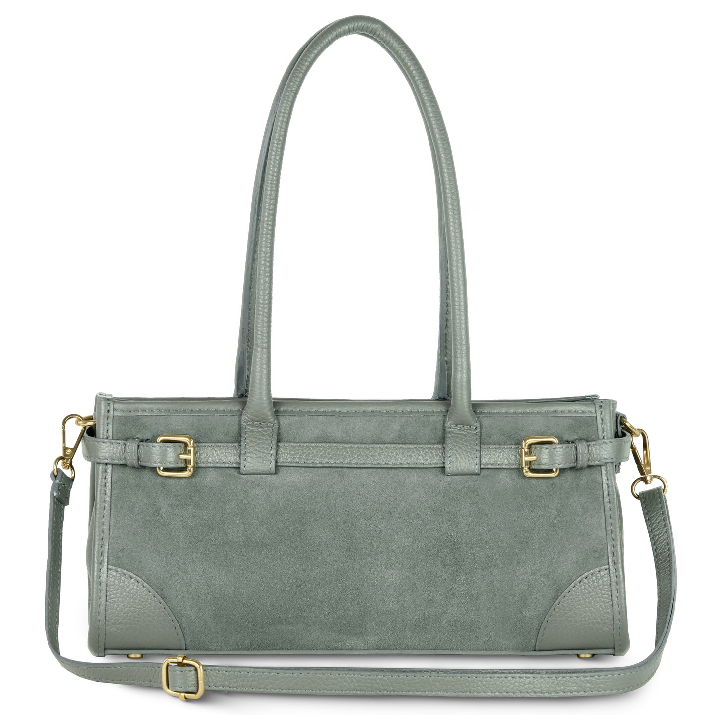 Calf & Suede Leather Top-Handle Bag