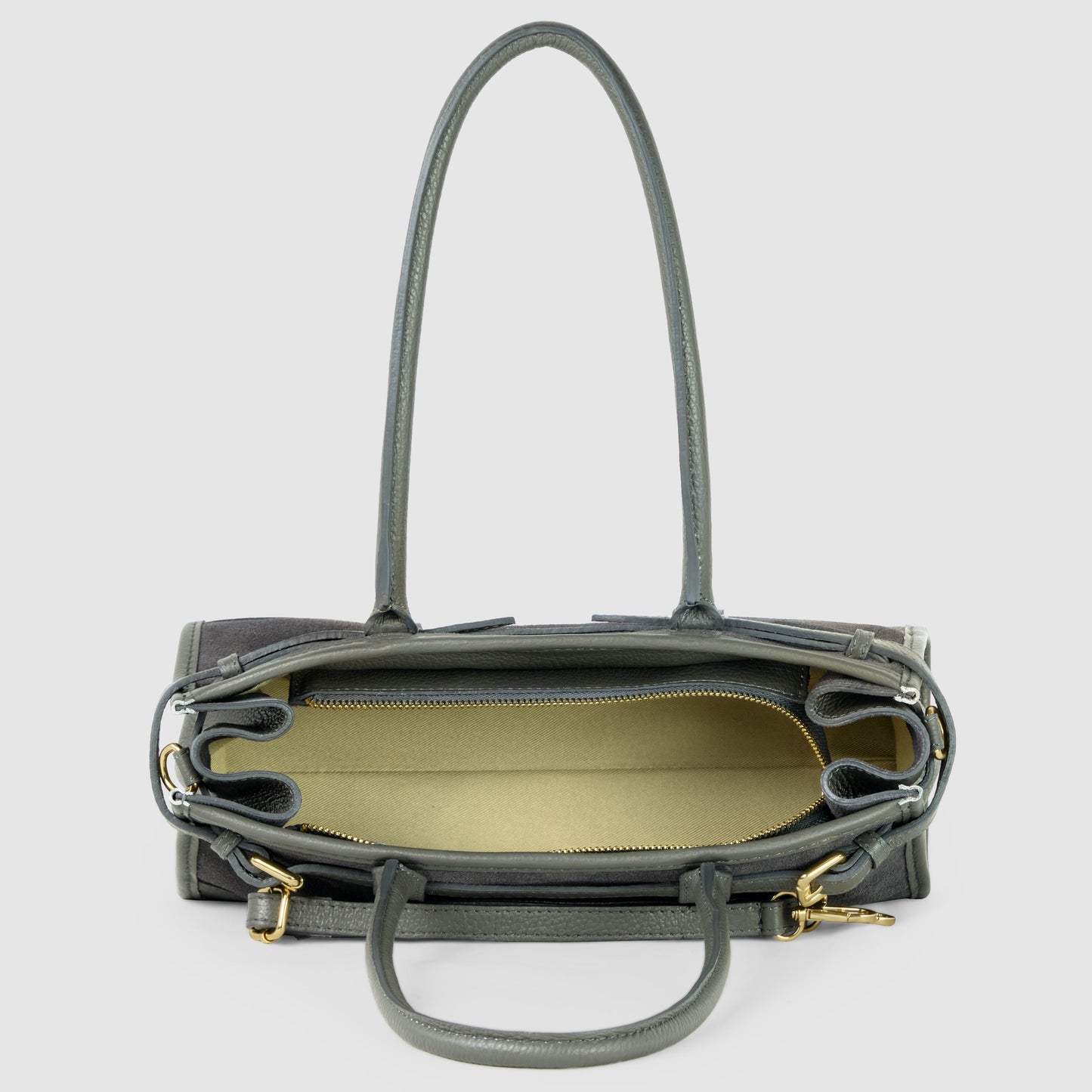 Calf & Suede Leather Top-Handle Bag