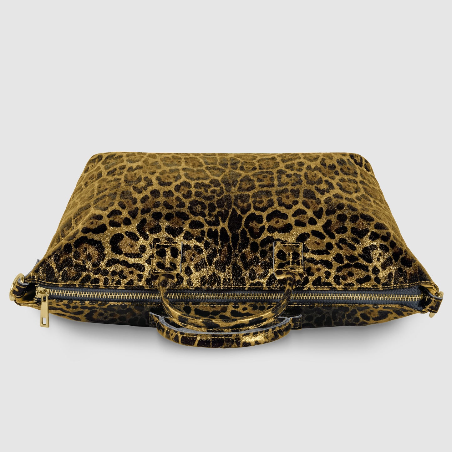 Leopard Metallic Suede Leather Top-Handle Bag