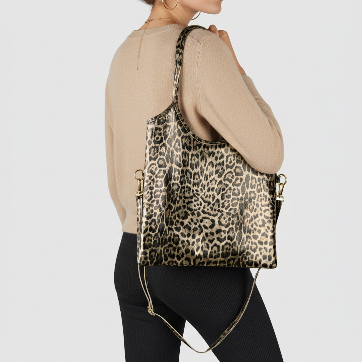 Leopard Metallic Suede Leather Tote Bag