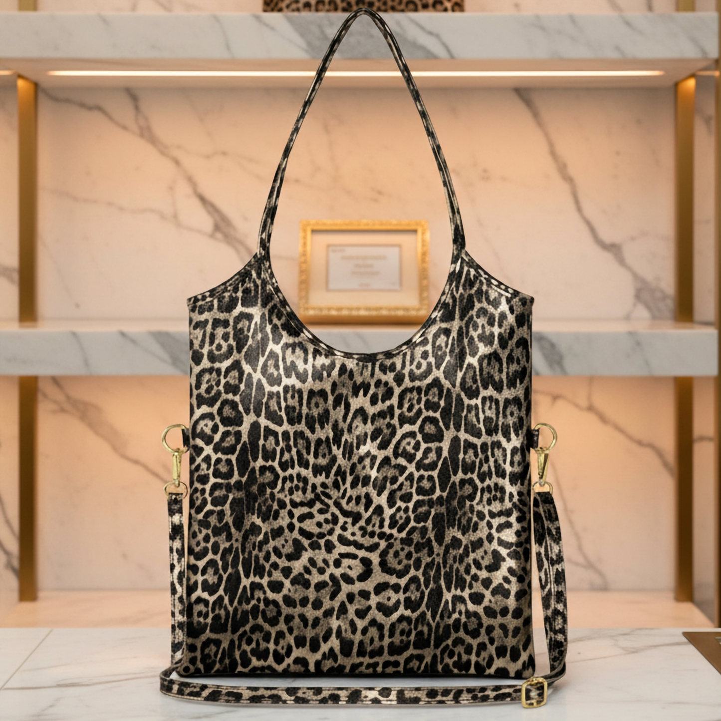 Leopard Metallic Suede Leather Tote Bag