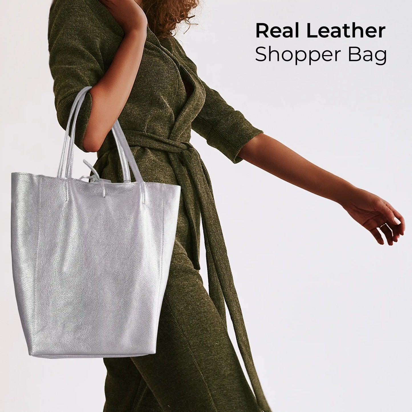Metallic Calf Leather Tote Bag