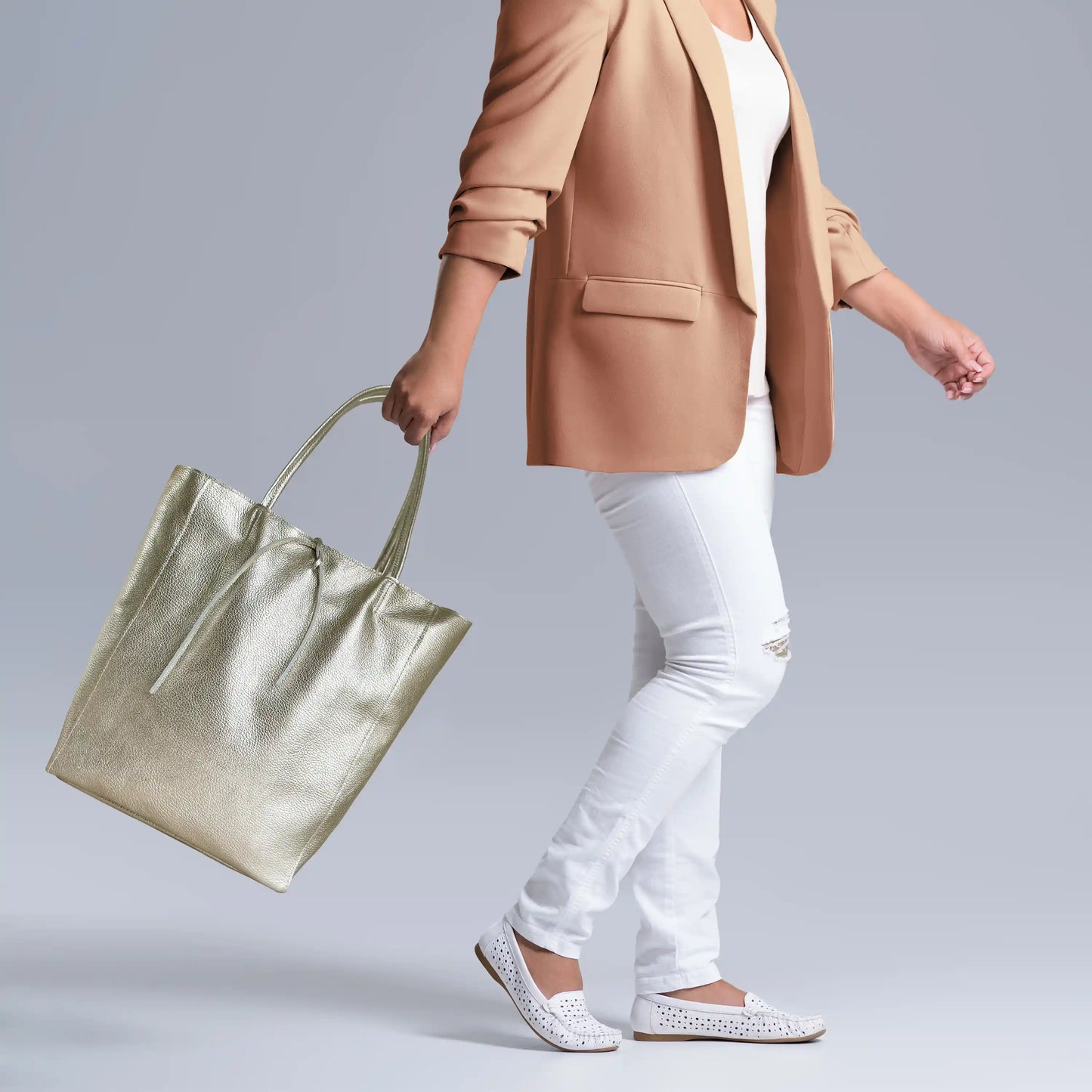 Metallic Calf Leather Tote Bag