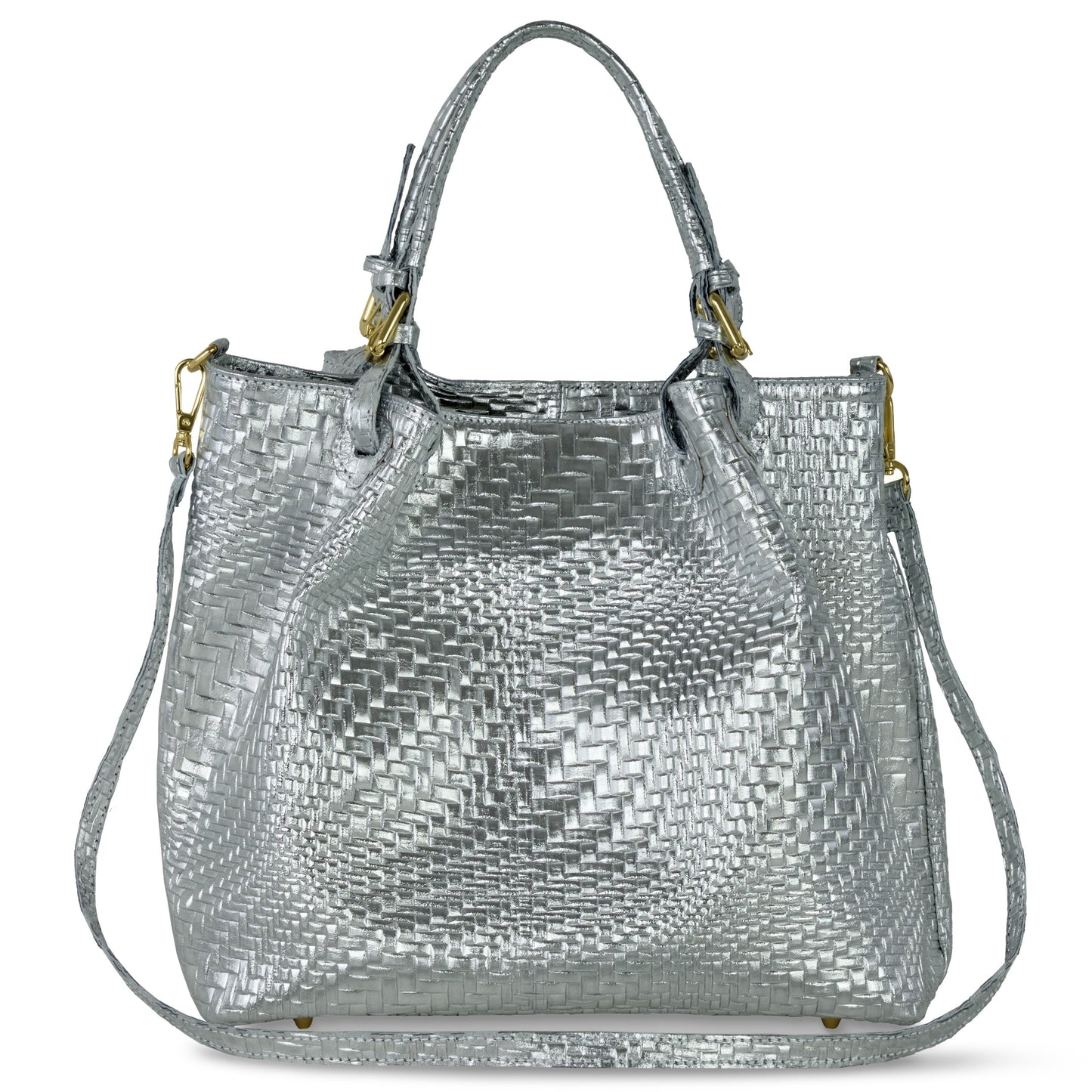 Grid Metallic Suede Leather Top-Handle Bag