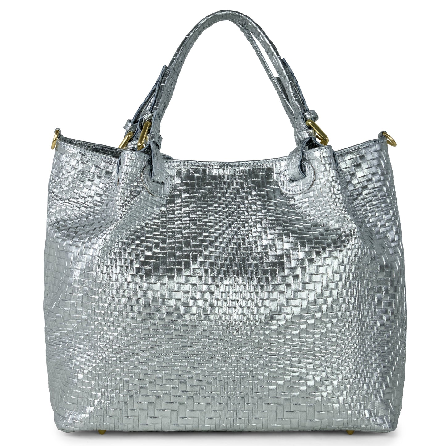 Grid Metallic Suede Leather Top-Handle Bag