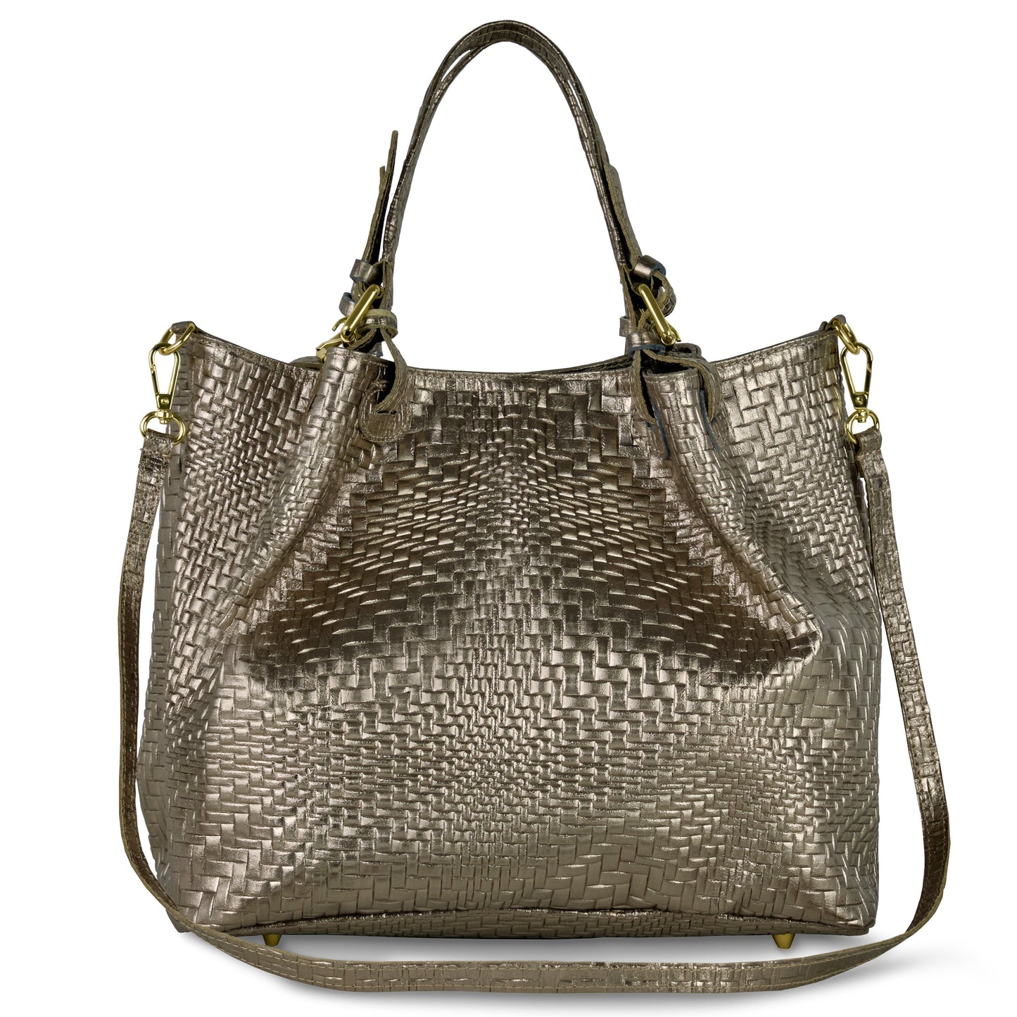 Grid Metallic Suede Leather Top-Handle Bag