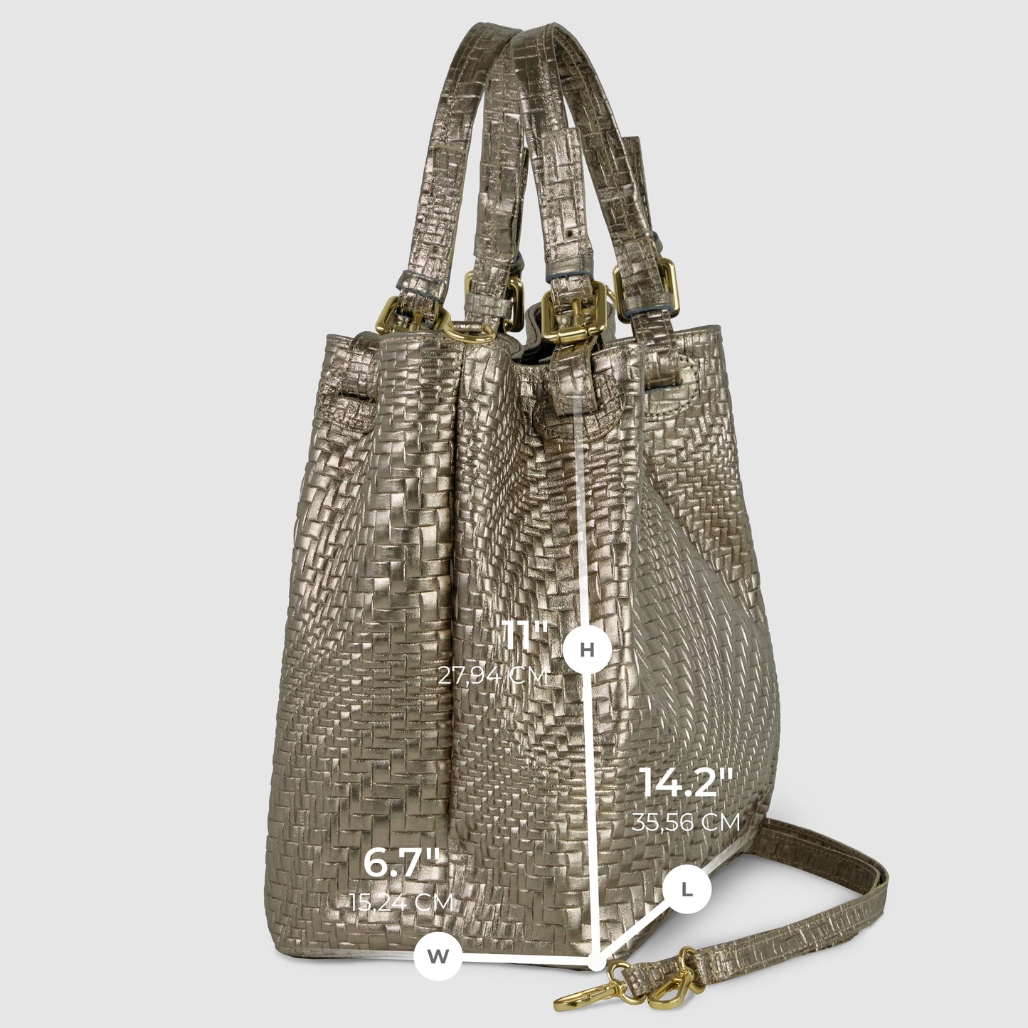 Grid Metallic Suede Leather Top-Handle Bag