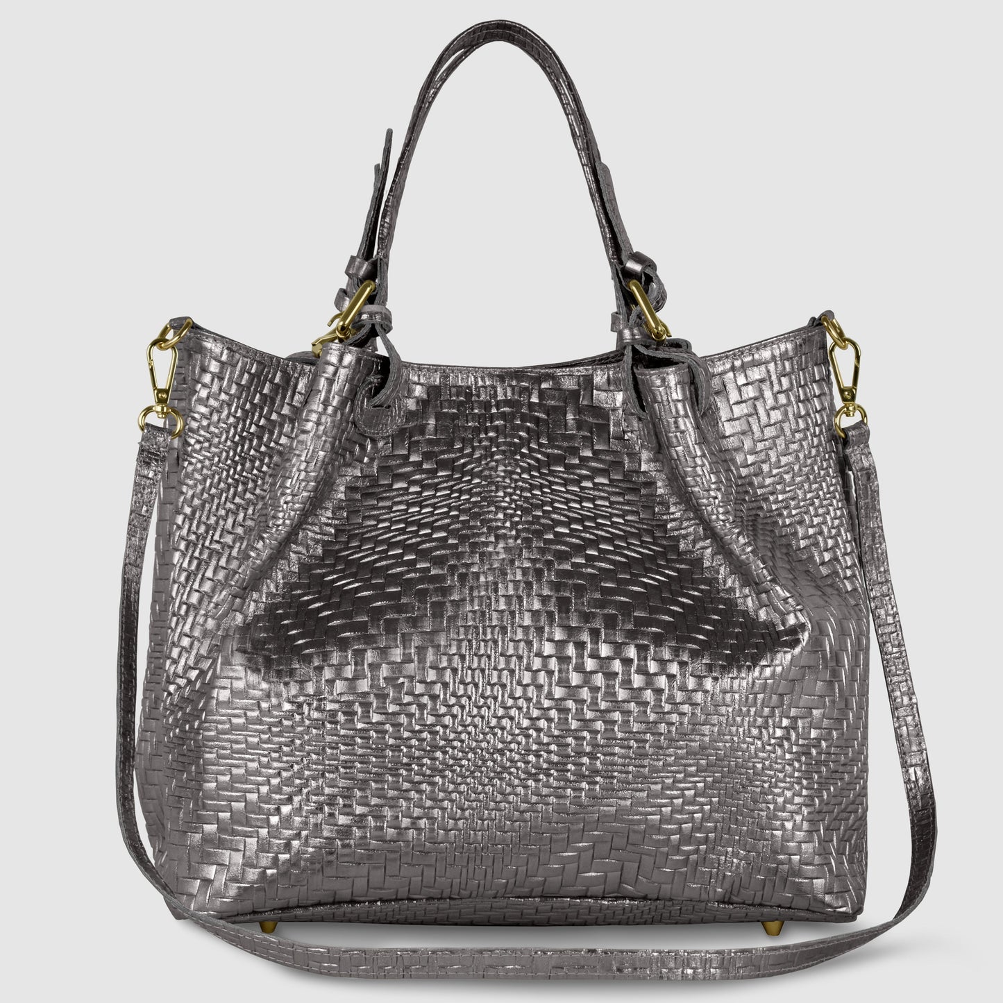 Grid Metallic Suede Leather Top-Handle Bag