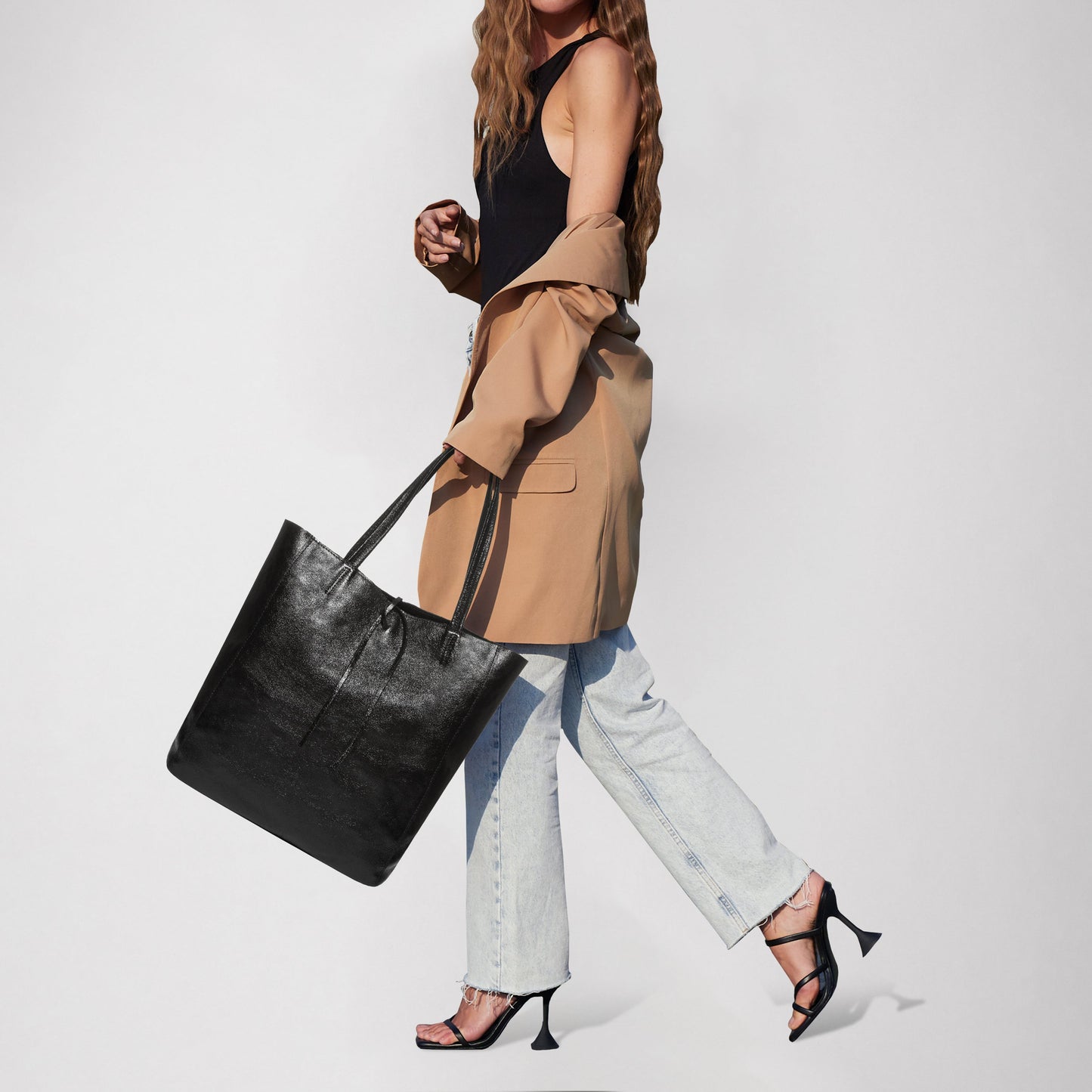 Metallic Suede Leather Tote Bag