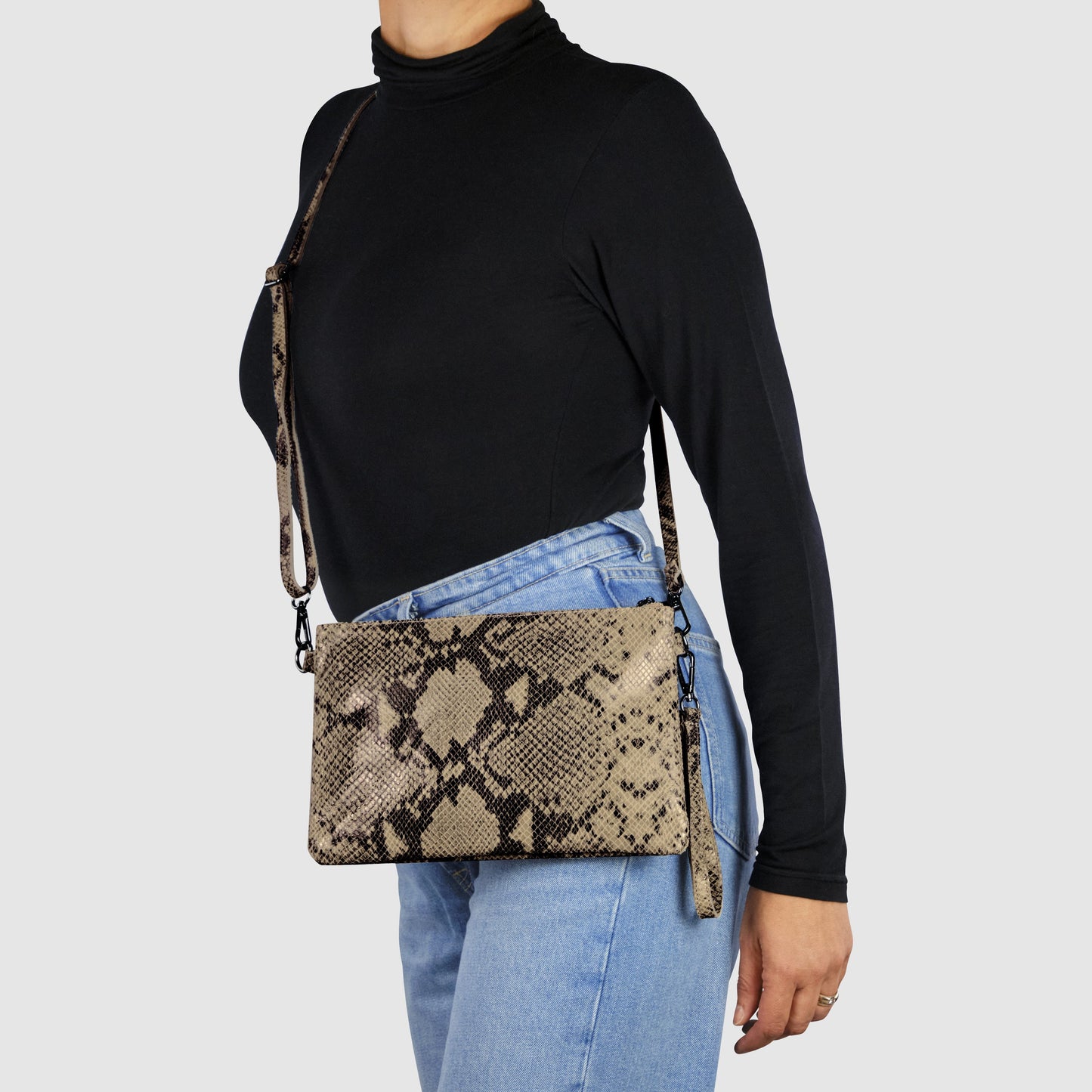 Python-Print Suede Crossbody Bag