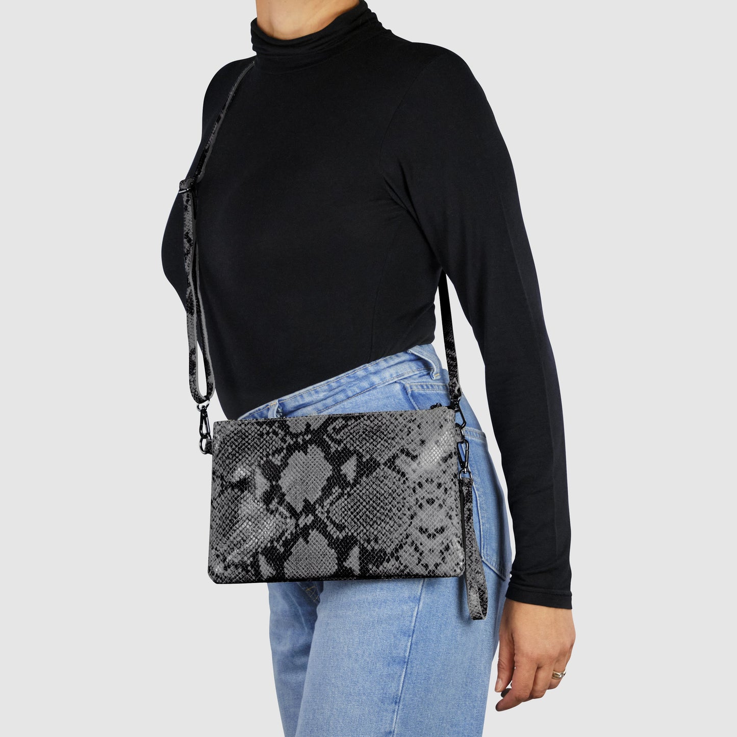 Python-Print Suede Crossbody Bag