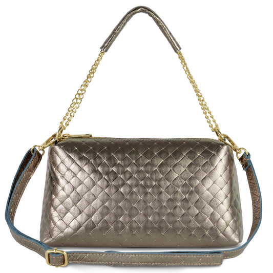 Weave Metallic Suede Leather Crossbody Bag