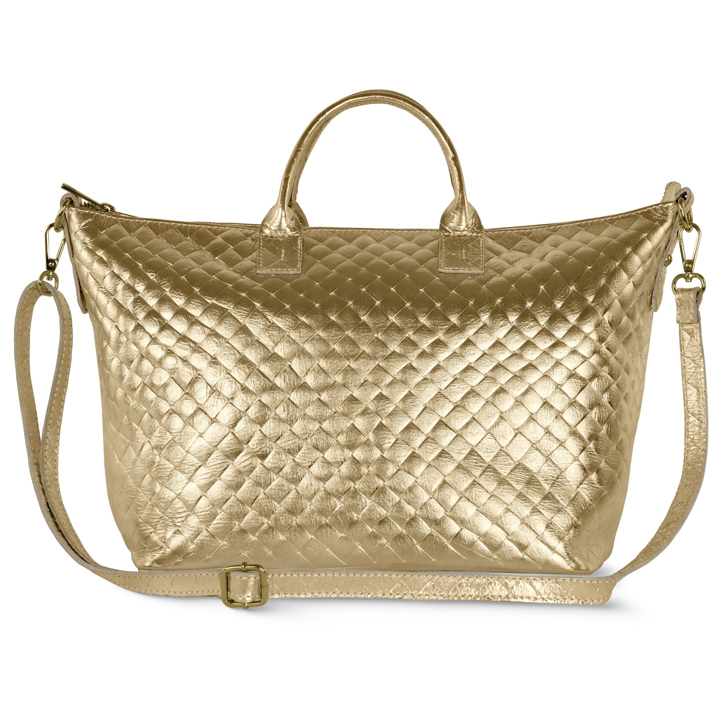 Weave Metallic Suede Leather Top-Handle Bag