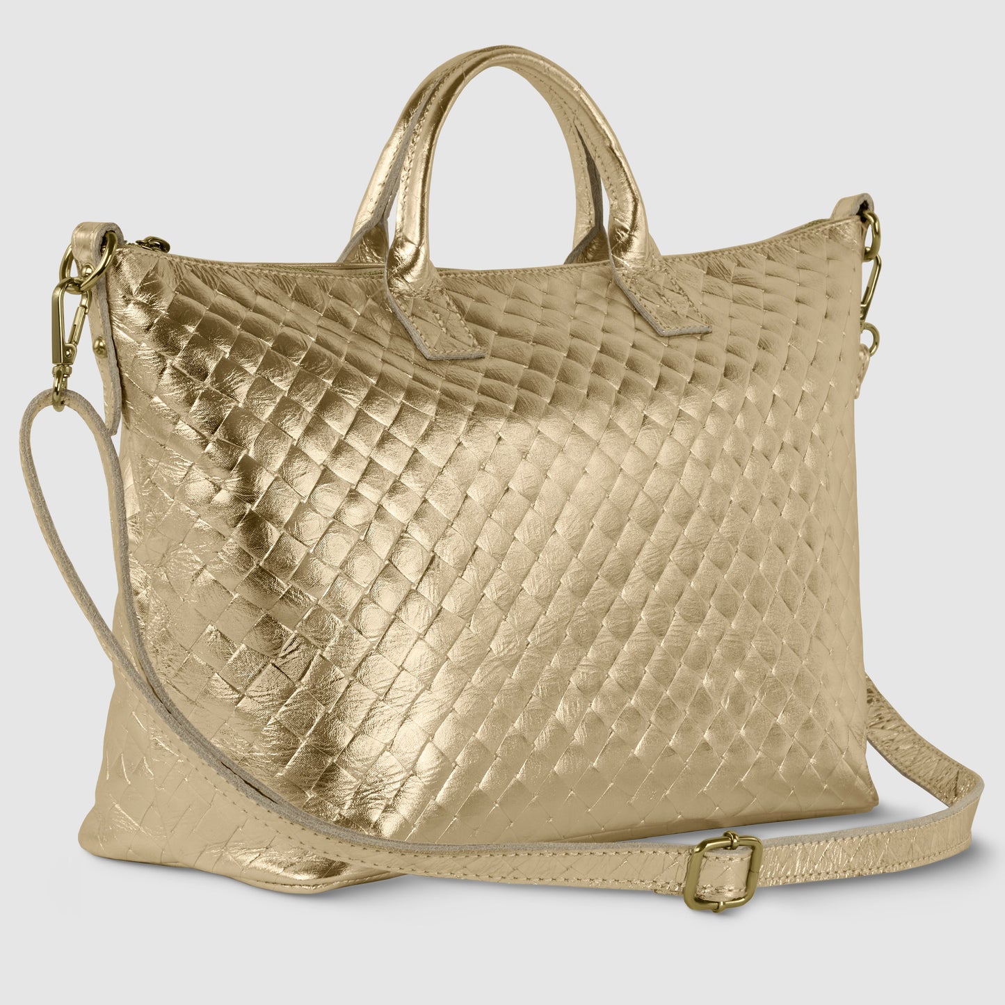 Weave Metallic Suede Leather Top-Handle Bag