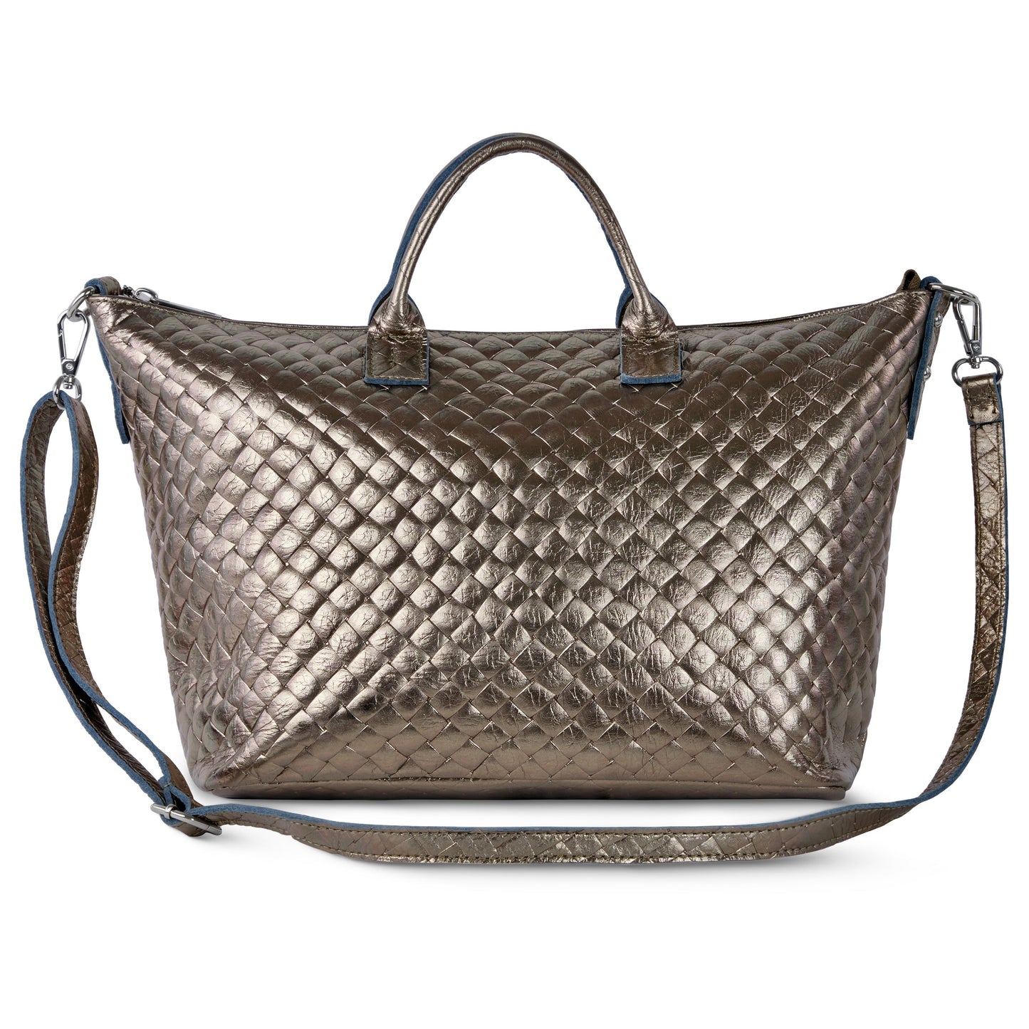 Weave Metallic Suede Leather Top-Handle Bag