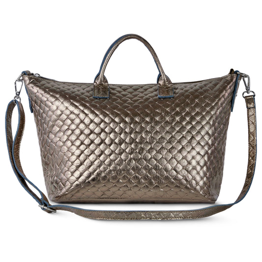 Weave Metallic Suede Leather Top-Handle Bag