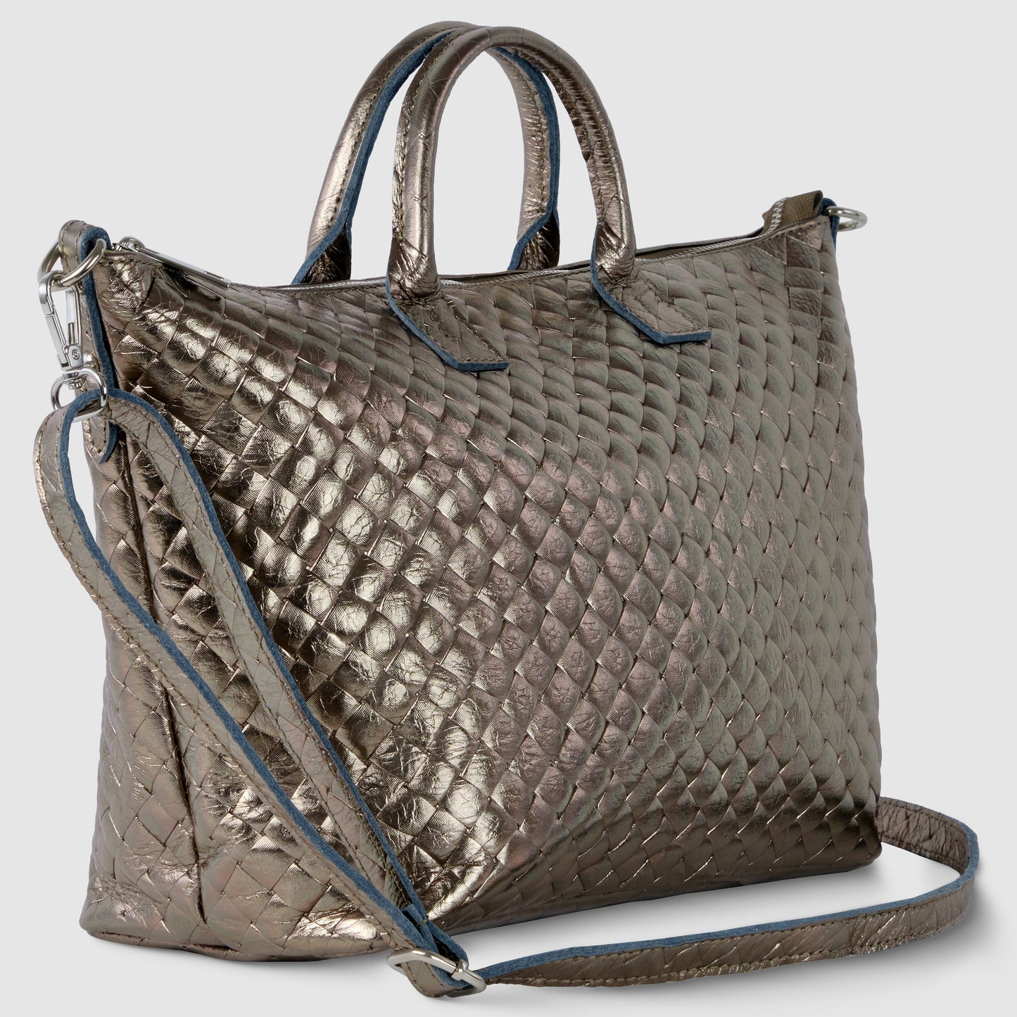 Weave Metallic Suede Leather Top-Handle Bag
