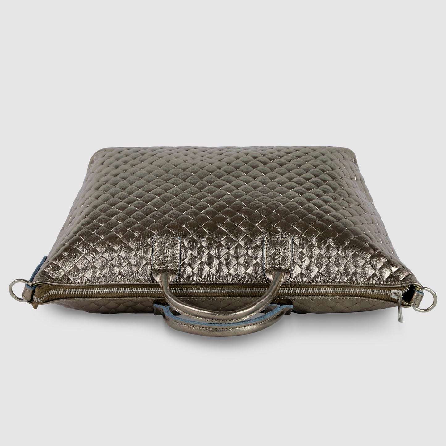 Weave Metallic Suede Leather Top-Handle Bag