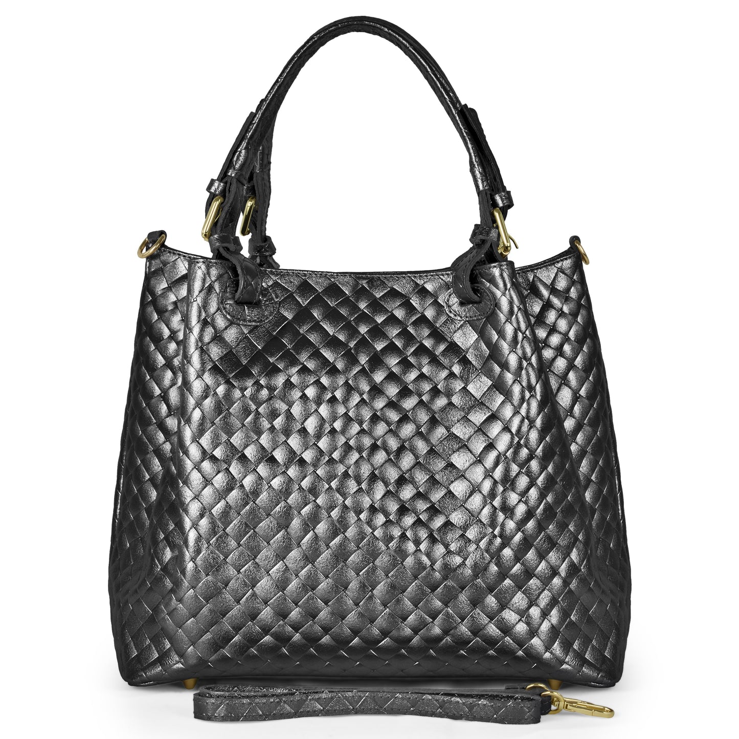 Weave Metallic Suede Leather Top-Handle Bag