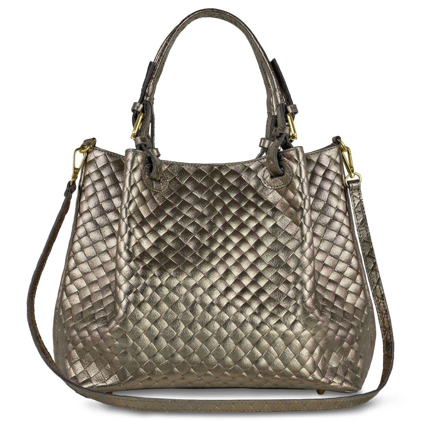 Weave Metallic Suede Leather Top-Handle Bag