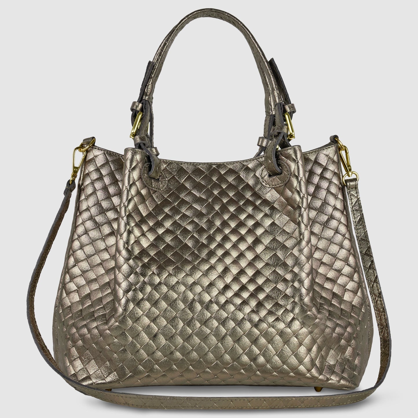 Weave Metallic Suede Leather Top-Handle Bag