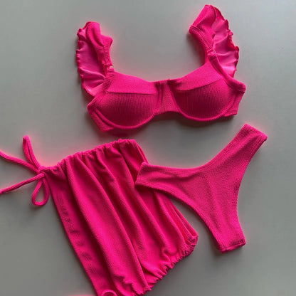 Women's Solid Color Three-Piece Bikini Set