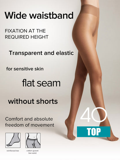 Tights Conte Top 40 Den - Low Waist Adjustable Belt