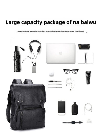 Trendy Men's Retro Backpack Trendy Cover Travel Business Bag Soft Leather Men's Backpack MB21080303