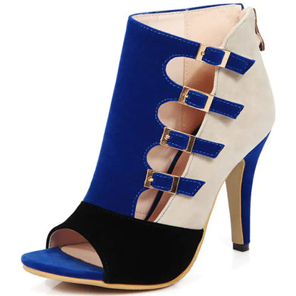 Women's Color-Block Buckle Peep-Toe High Heels