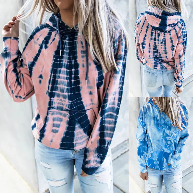 Plus Size Tie-dye Printed Hooded Sweatshirt for Women