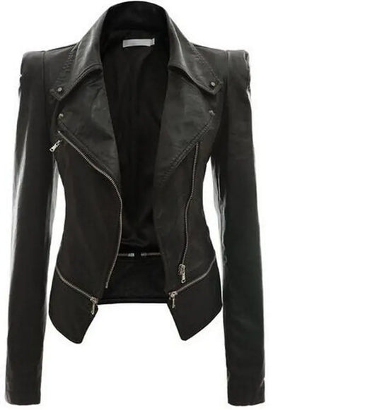 Motorcycle Leather Jacket with Zipper and Reversible Design
