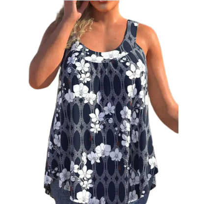 Casual Loose Floral Print Round Neck Sleeveless T-shirt