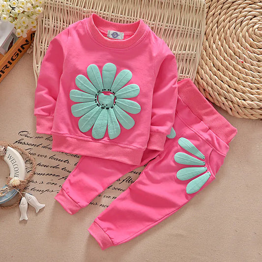 Spring Autumn Floral Outfit Set for Girls
