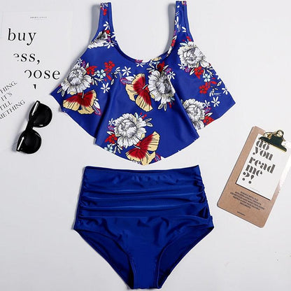 Women High Waist Bikini Plus Size Swimwear Summer Swimsuit Beach Bathing Suit Ruffle Bikini  Floral Printed Ruffle High Waist Bikini Set Women's Tummy Control Bathing Suit Swimsuit Flounce Peplum